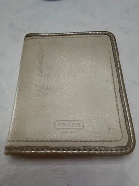 Coach Cream Leather Bifold Wallet with Metallic Trim